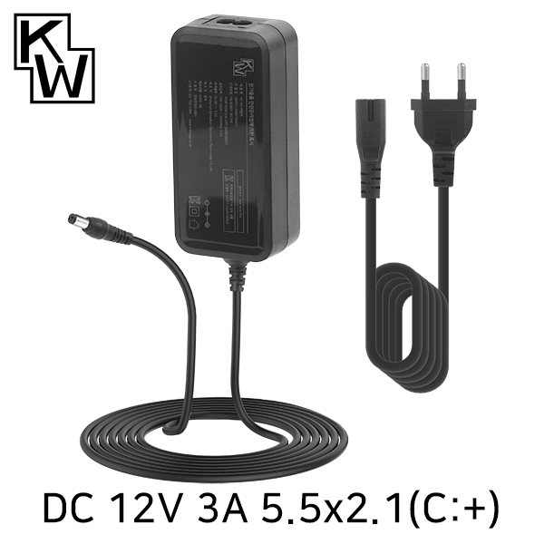 KW KW-A1230A(SK05T-1200300W2) 12V 3A SMPS 아답터(5.5x2.1mm／C+) / 인투피온
